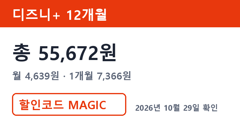 겜스고 디즈니플러스 가격 총 55,672원 겜스고 쿠폰코드 MAGIC